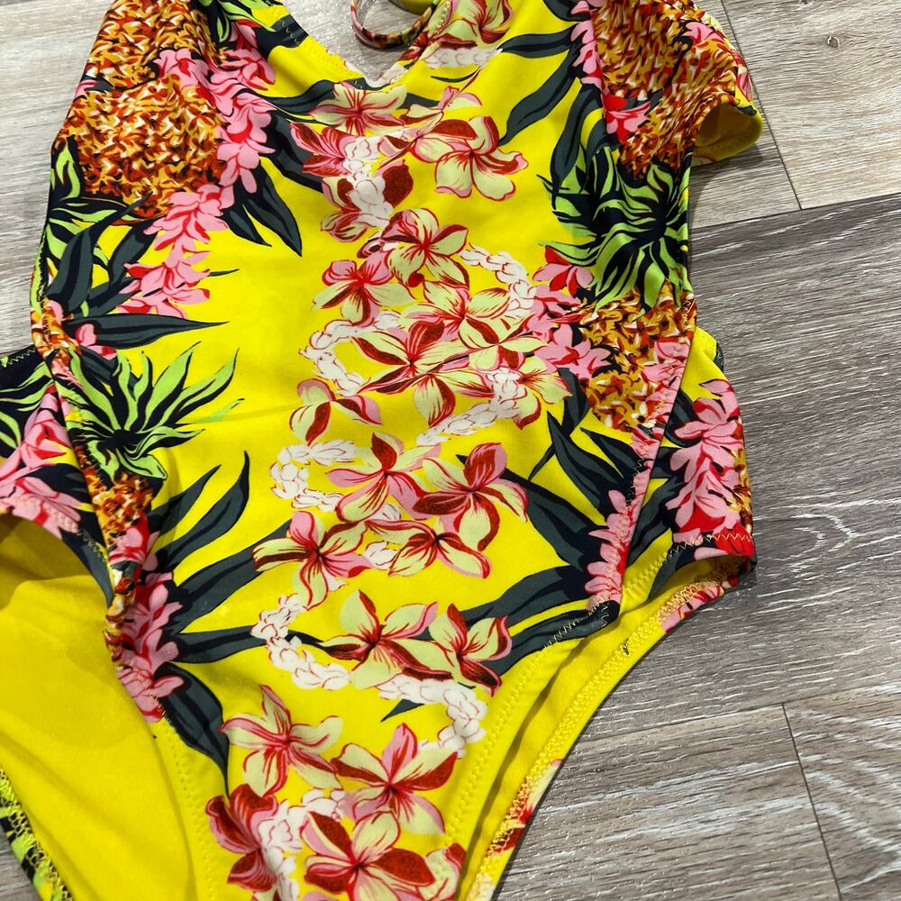 Zara Yellow Tropical Deep V One Piece Swimsuit - Size Small - Picture 4 of 5